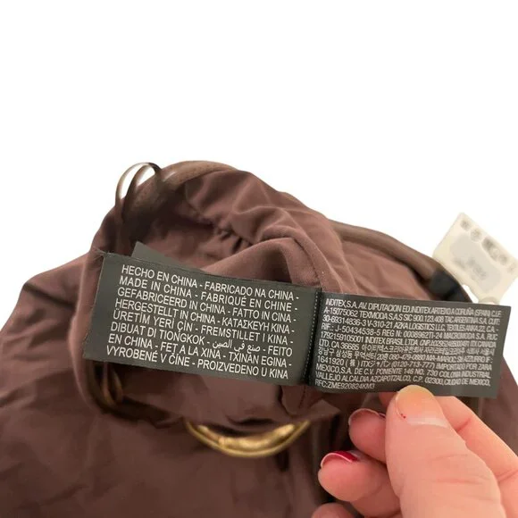 Zara Womens Swimsuit Large Brown Metal Draped Bandeau One Piece 0167/217 NWT - Picture 10 of 15